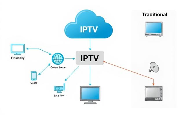 Modernes IPTV Streaming Setup mit Smart TV und mobilen Geräten