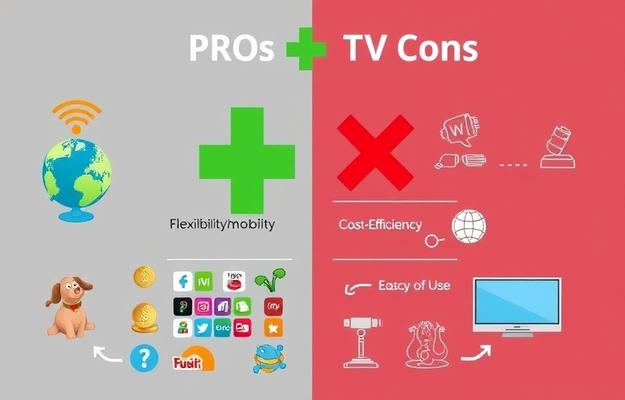 Multiple TV screens showing different IPTV channels and content options