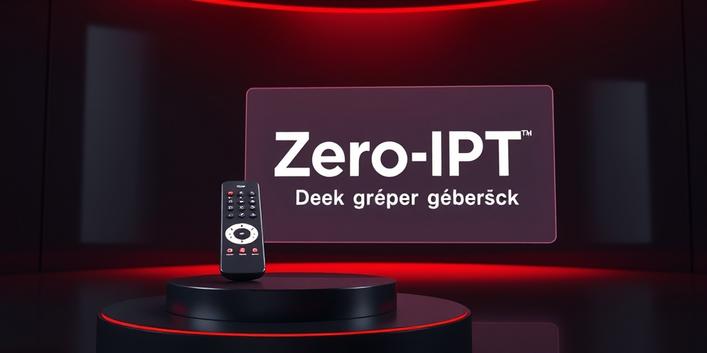 Zero‑IPTV Fernbedienung mit leuchtendem roten „Z“-Symbol und holografischer Bildschirmanzeige in einem dunklen, luxuriösen Studio, das Premium‑Streaming in Deutschland visualisiert.