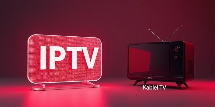 Cinematic 3D illustration comparing IPTV and Kabel TV – zero-iptv, dem besten IPTV-Anbieter für Premium Streaming in Deutschland.